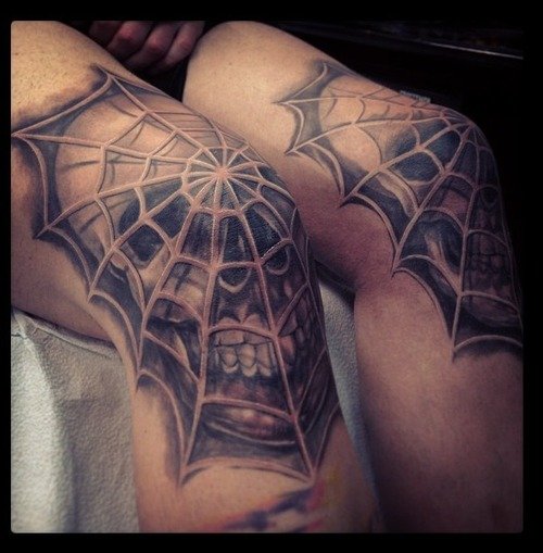 Spider Web Tattoo On Knee Optical Illusion Tattoo